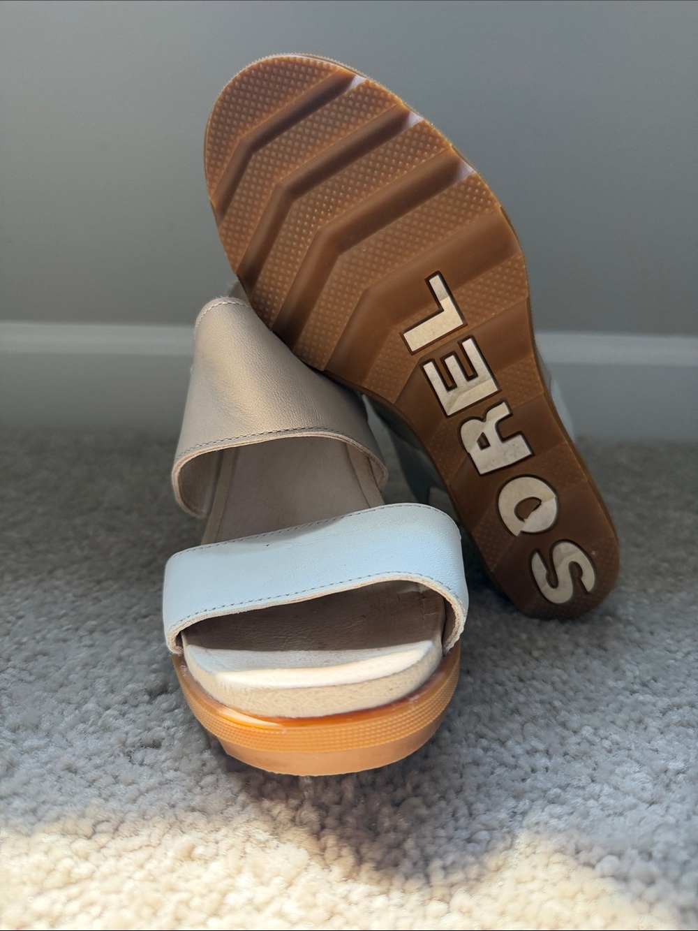 Sorel Two-Tone Cream and Tan Platform Sandals